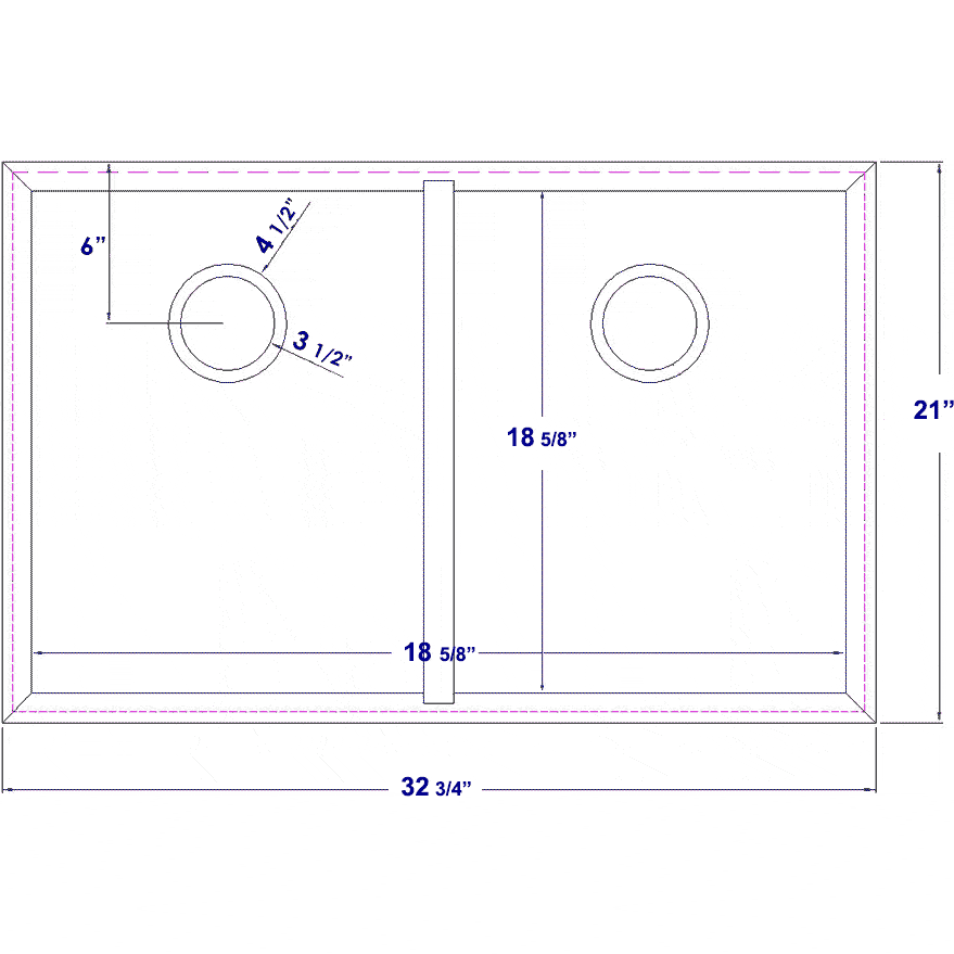 ALFI BRAND 33" Double Bowl Bamboo Farmhouse Sink - AB3321 dimensions drawing with measurements.