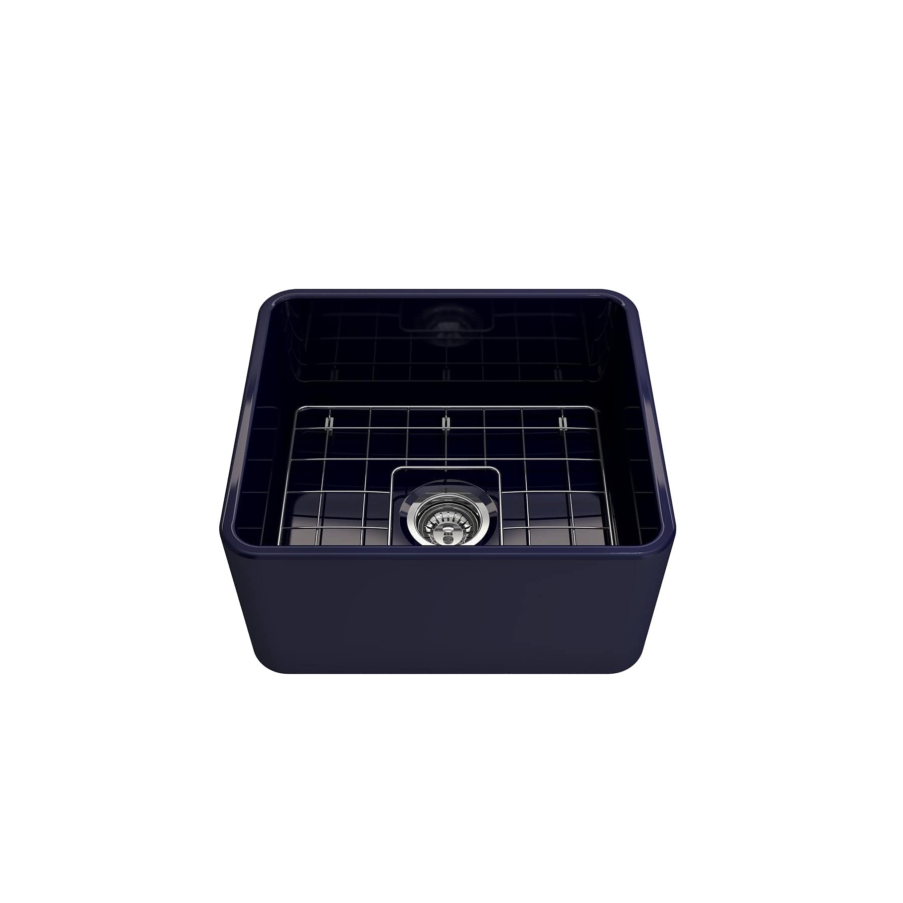 BOCCHI CLASSICO 20" Fireclay Farmhouse Single Bowl Kitchen Sink with Protective Bottom Grid and Strainer, SAPPHIRE BLUE - 1136-010-0120 - Manor House Sinks