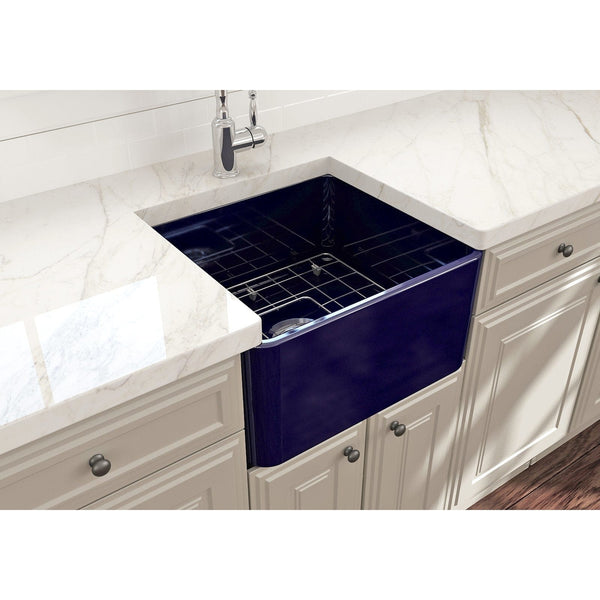 BOCCHI CLASSICO 20 Fireclay Farmhouse Single Bowl Kitchen Sink with Protective Bottom Grid and Strainer, SAPPHIRE BLUE - 1136-010-0120 - Manor House Sinks