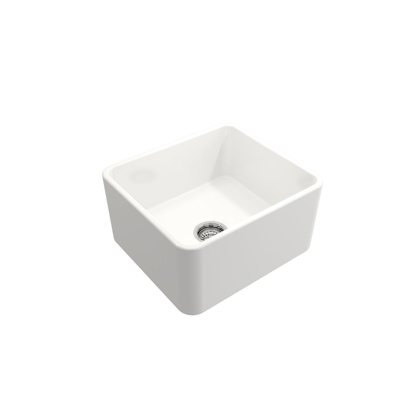 BOCCHI CLASSICO 20" Fireclay Farmhouse Single Bowl Kitchen Sink with Protective Bottom Grid and Strainer in white.