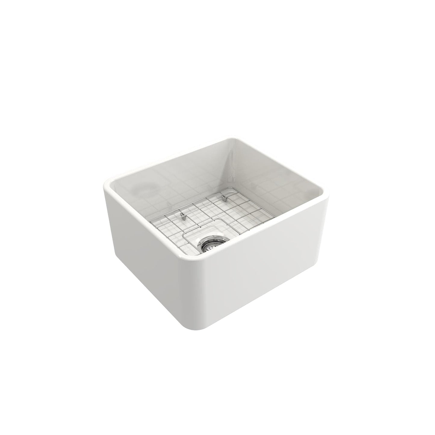 BOCCHI CLASSICO 20" Fireclay Farmhouse Single Bowl Kitchen Sink with Protective Bottom Grid and Strainer - White Finish, Top View