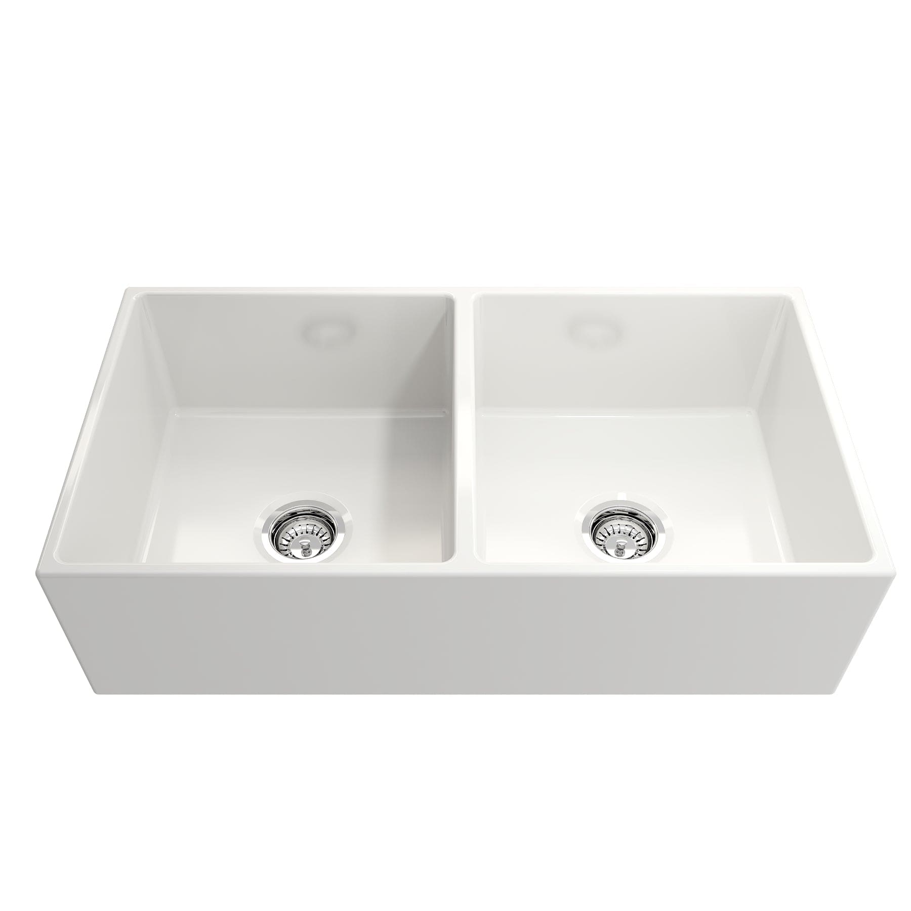 BOCCHI CONTEMPO 36" Fireclay Farmhouse Double Bowl Kitchen Sink with Protective Bottom Grid and Strainer, WHITE - 1350-001-0120 - Manor House Sinks
