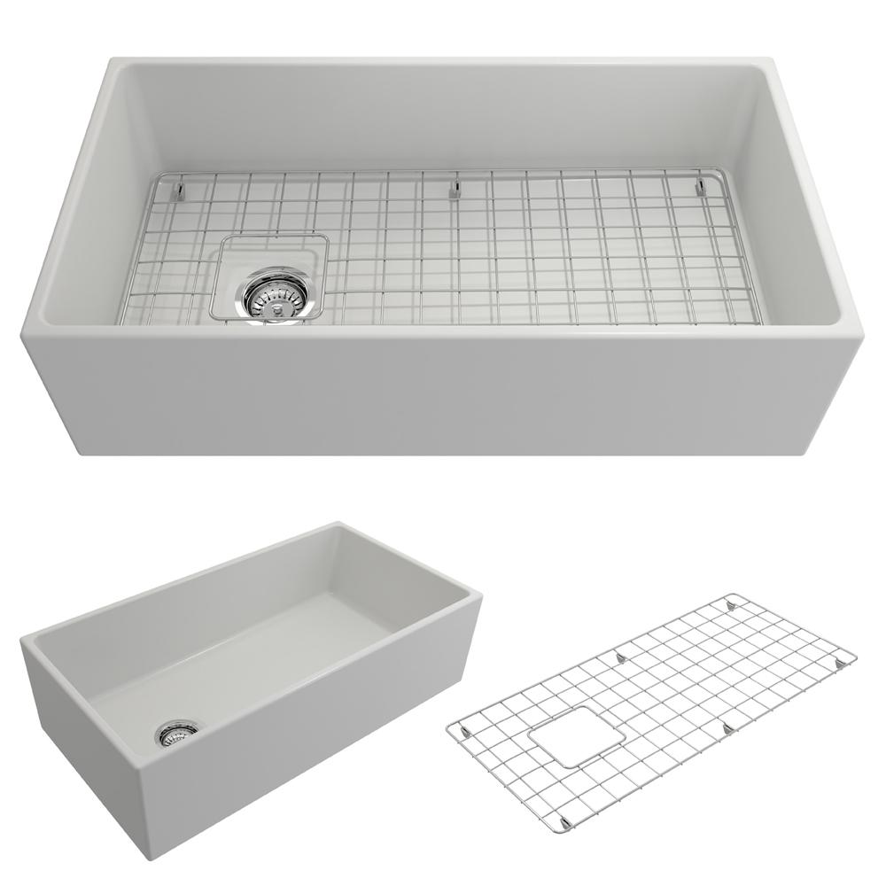 BOCCHI Contempo 36" fireclay farmhouse sink in Matte White, top view