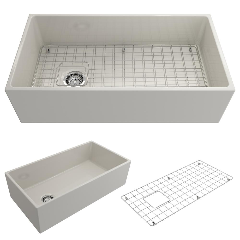 BOCCHI Contempo 36" fireclay farmhouse sink in Biscuit, top view