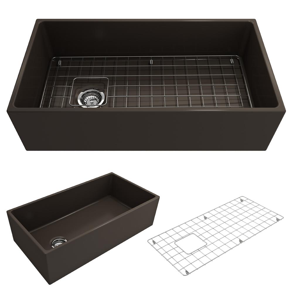 BOCCHI Contempo 36" fireclay farmhouse sink in Matte Brown, top view