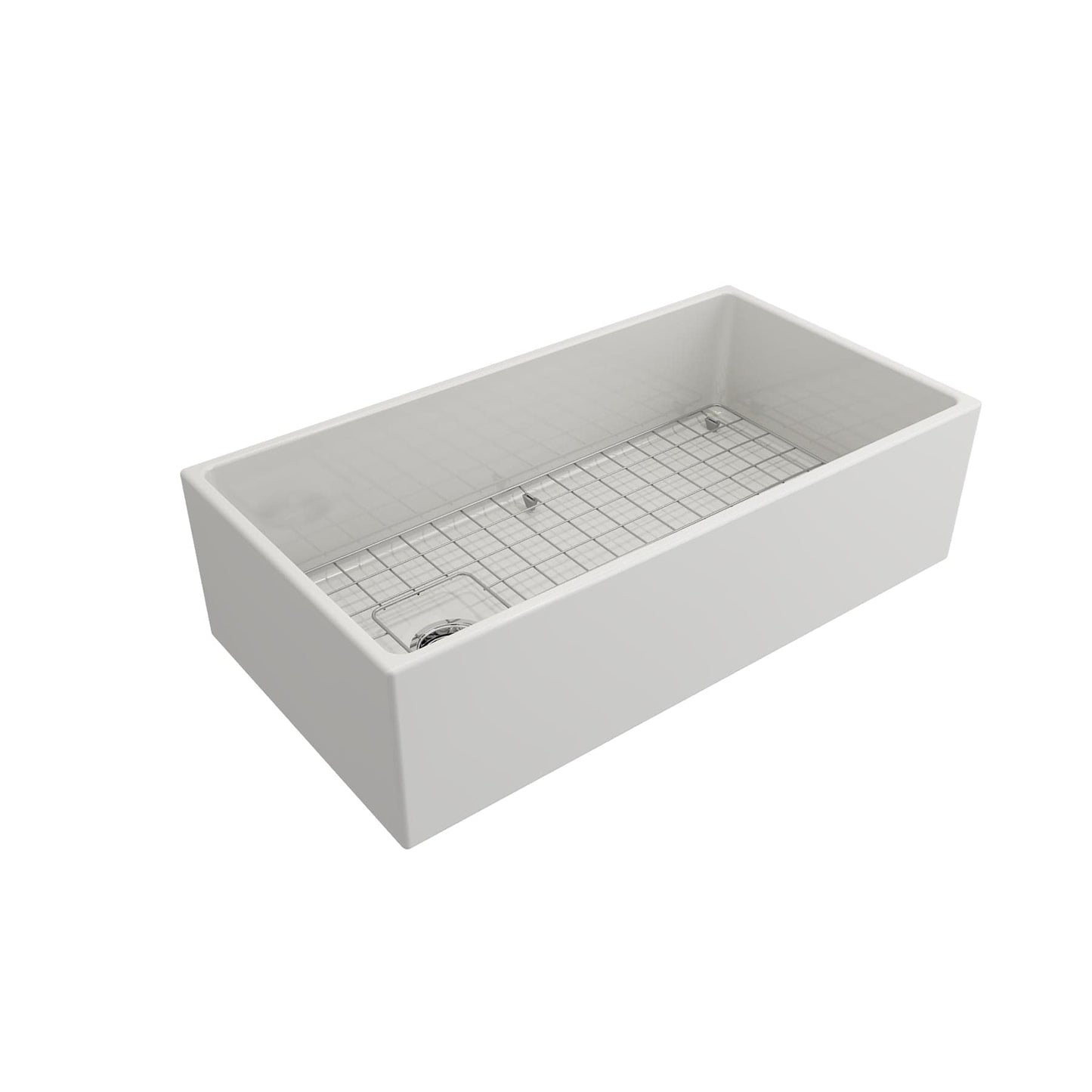 BOCCHI CONTEMPO 36" Fireclay Farmhouse Single Bowl Kitchen Sink with Protective Bottom Grid and Strainer