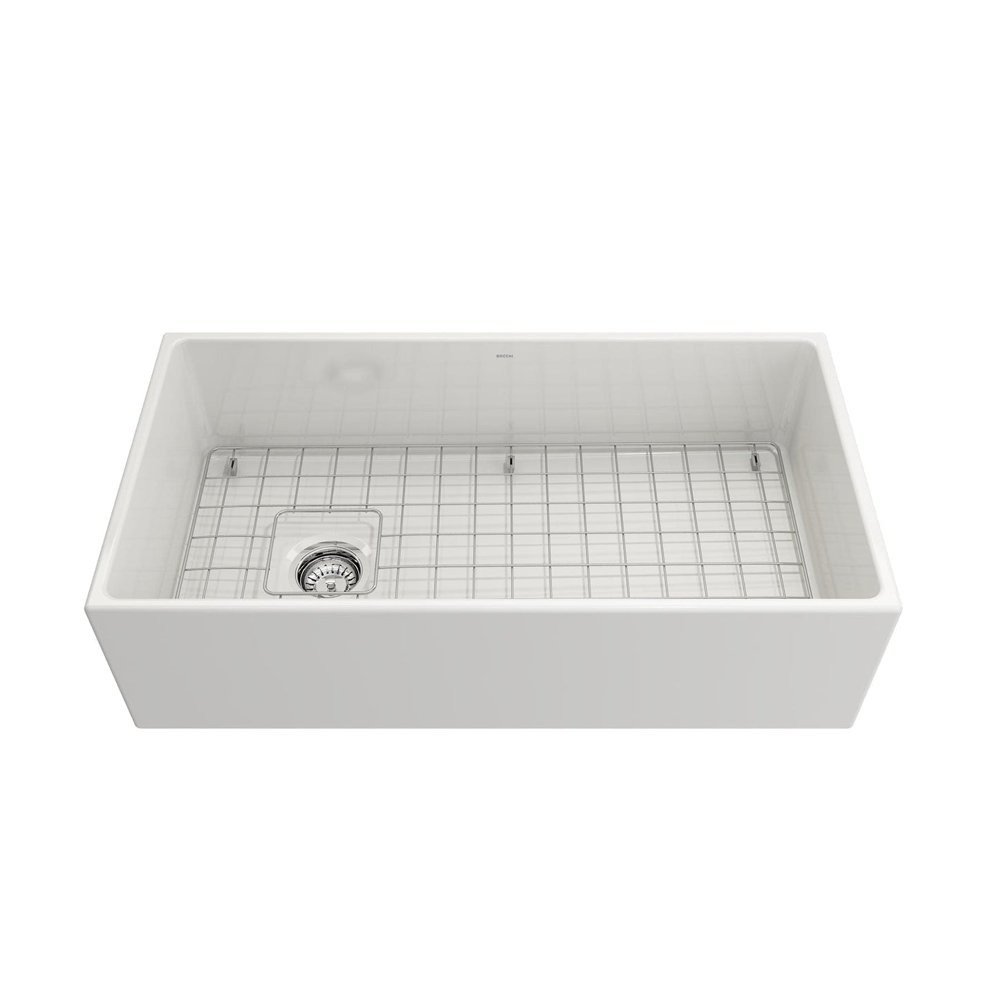 BOCCHI Contempo 36" farmhouse sink in White, overhead view 3