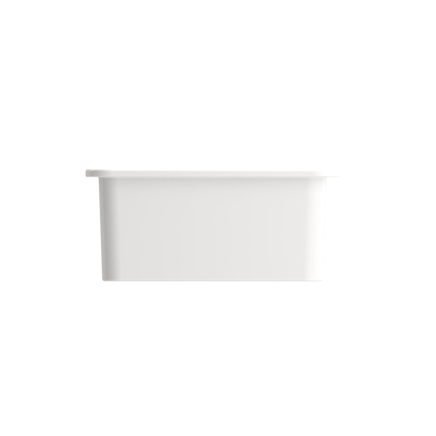 BOCCHI SOTTO 12" Fireclay Modern Undermount Single Bowl Bar Sink with Strainer in white, right side view, highlighting sleek design.