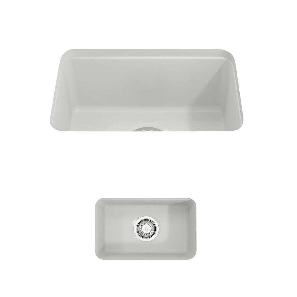 BOCCHI SOTTO 12" Fireclay Modern Undermount Single Bowl Bar Sink with Strainer Matte White top view showing rectangular shape.