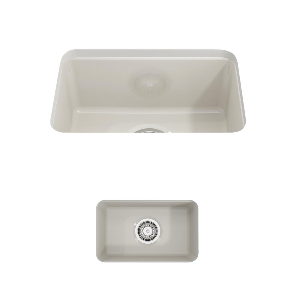 BOCCHI SOTTO 12" Fireclay Modern Undermount Single Bowl Bar Sink with Strainer in Biscuit, top view showcasing sink design.