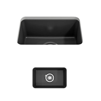 BOCCHI SOTTO 12" Fireclay Modern Undermount Single Bowl Bar Sink with Strainer