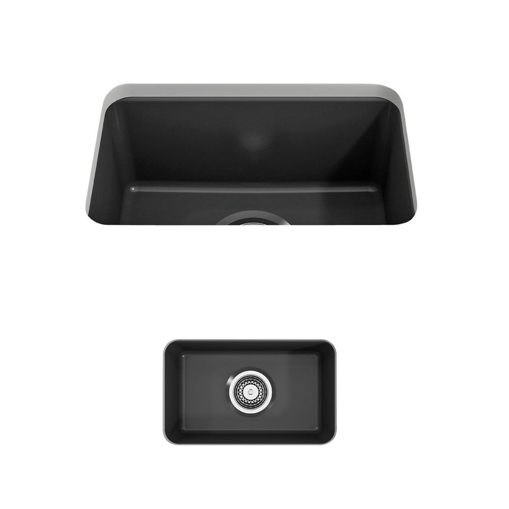 Top view of BOCCHI SOTTO 12" Fireclay Modern Undermount Single Bowl Bar Sink with Strainer in Matte Dark Gray.