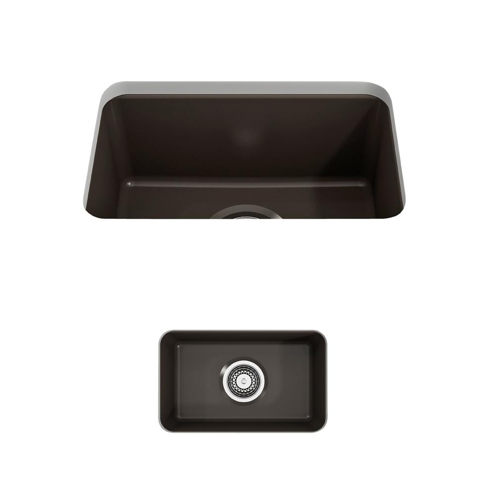 BOCCHI SOTTO 12" Fireclay Modern Undermount Single Bowl Bar Sink with Strainer in Matte Brown top view