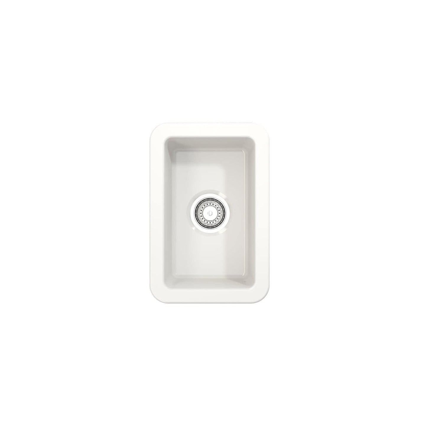 BOCCHI SOTTO 12" Fireclay Modern Undermount Single Bowl Bar Sink with Strainer in white top view