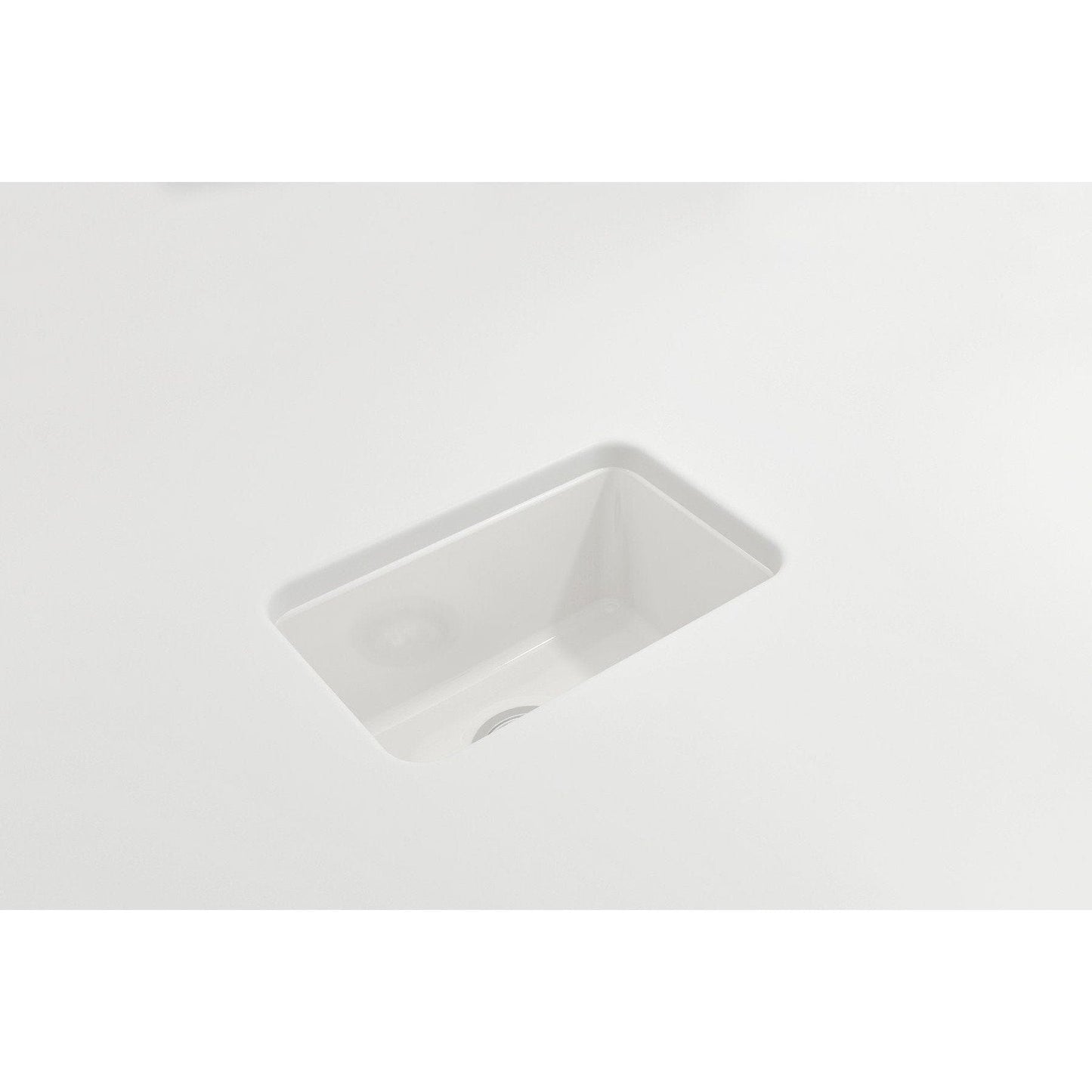 Top view of BOCCHI SOTTO 12" Fireclay Modern Undermount Single Bowl Bar Sink with Strainer in white finish.