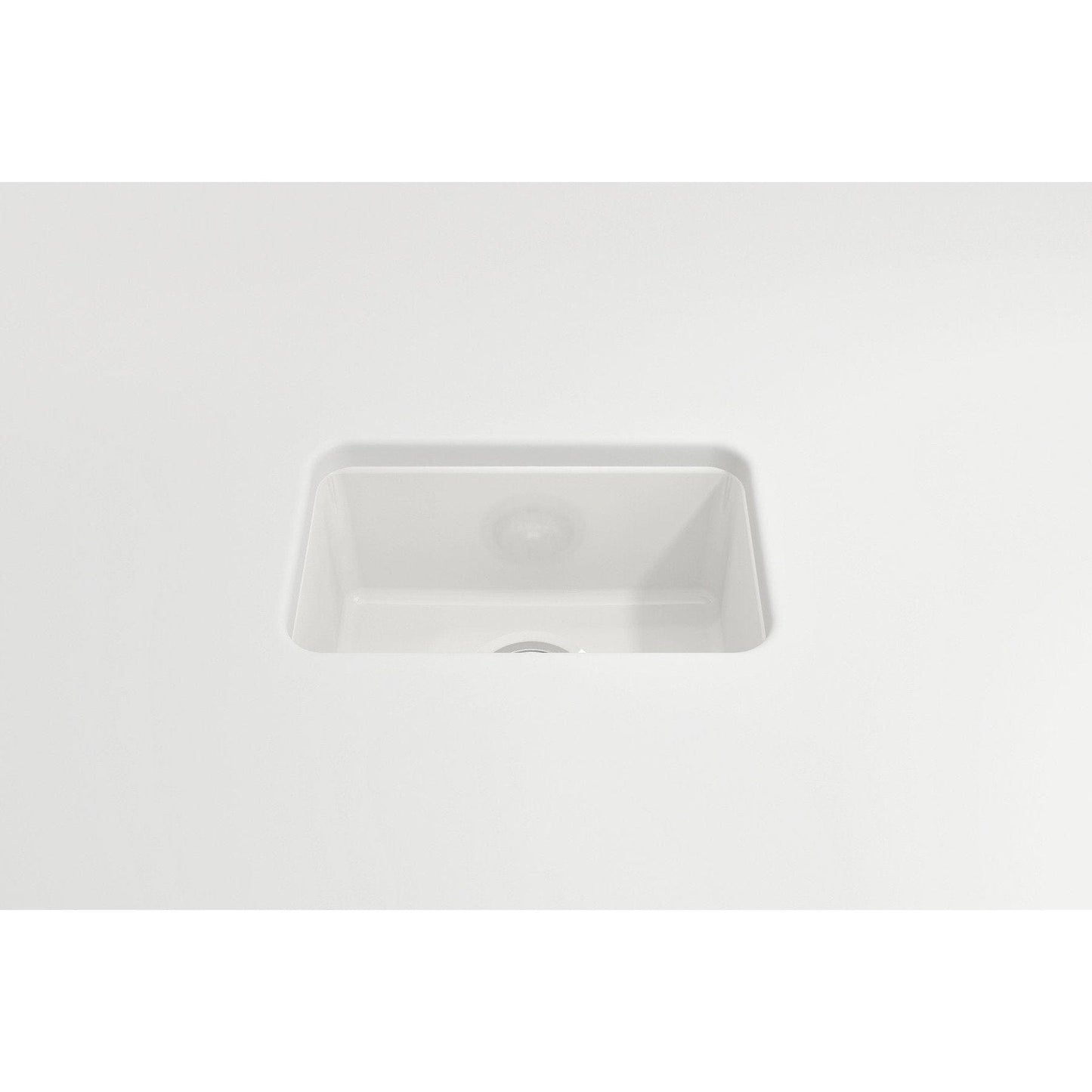 Top view of BOCCHI SOTTO 12" Fireclay Modern Undermount Single Bowl Bar Sink with Strainer in white finish.
