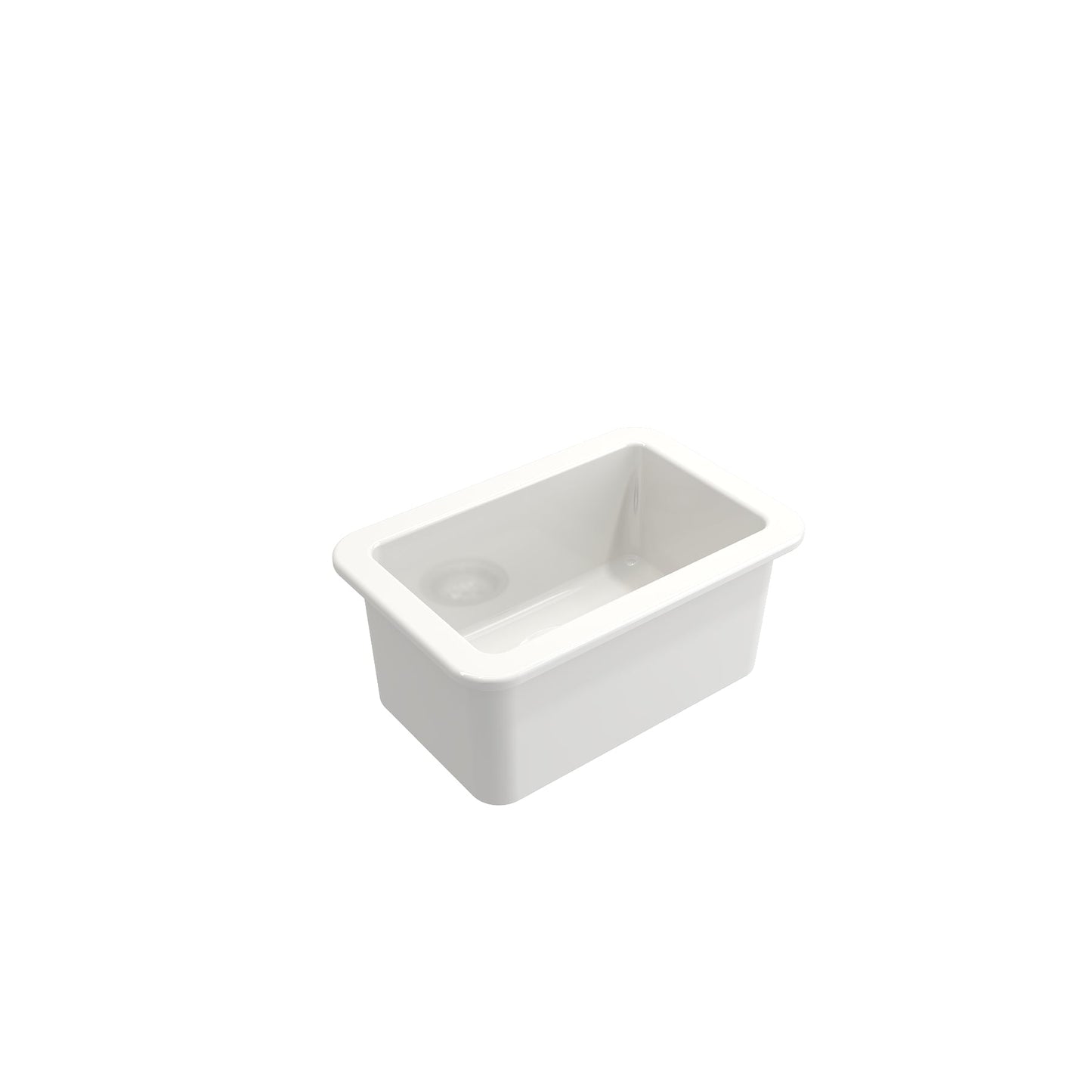 BOCCHI SOTTO 12" Fireclay Modern Undermount Single Bowl Bar Sink with Strainer in pristine white finish, right side view.