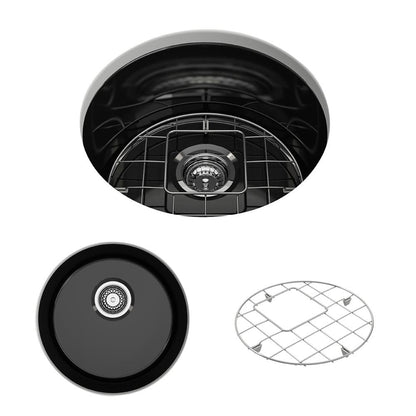 BOCCHI SOTTO 18.5" Fireclay Modern Undermount Single Bowl Kitchen Sink with Protective Bottom Grid and Strainer top view and bottom