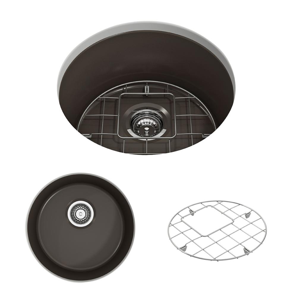 BOCCHI SOTTO 18.5" Fireclay Modern Undermount Single Bowl Kitchen Sink with Protective Bottom Grid and Strainer, matte brown top view