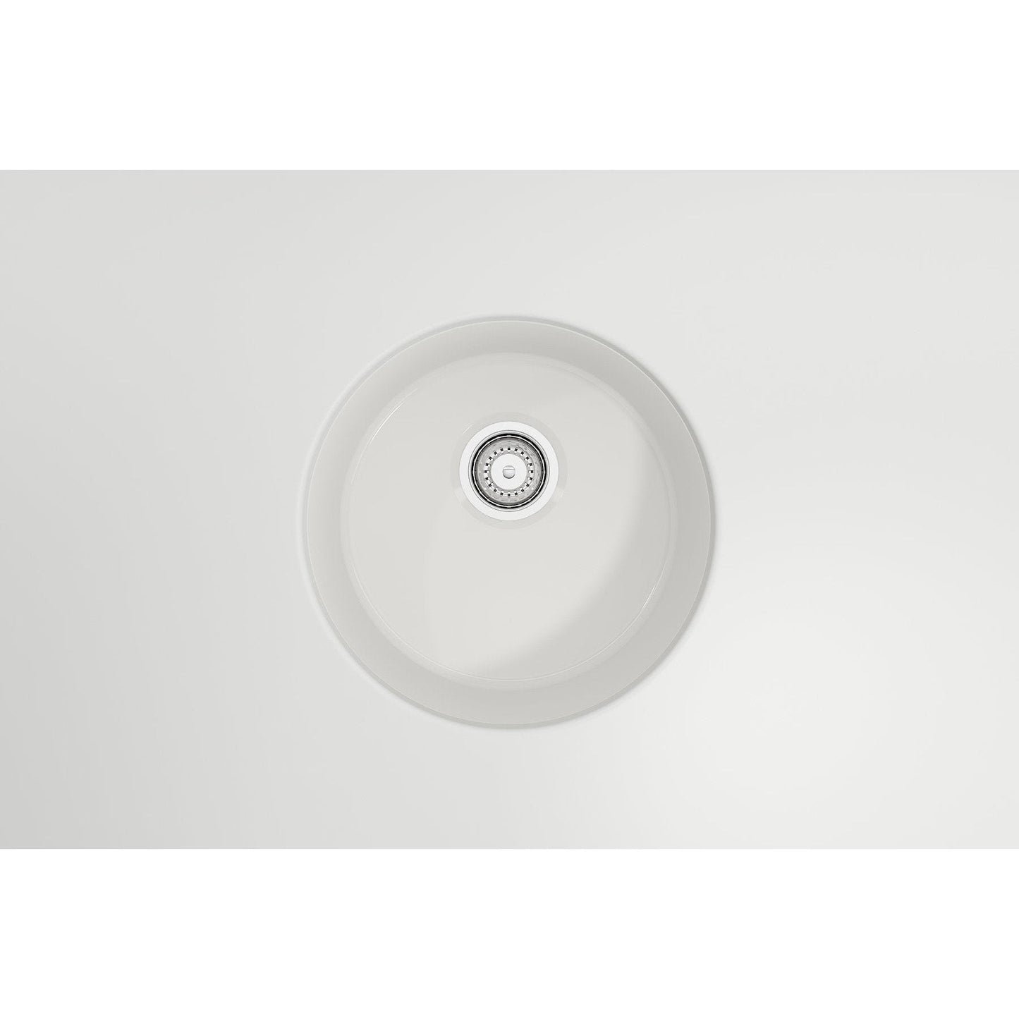BOCCHI SOTTO 18.5" Fireclay Modern Undermount Single Bowl Kitchen Sink with Protective Bottom Grid and Strainer top view white finish