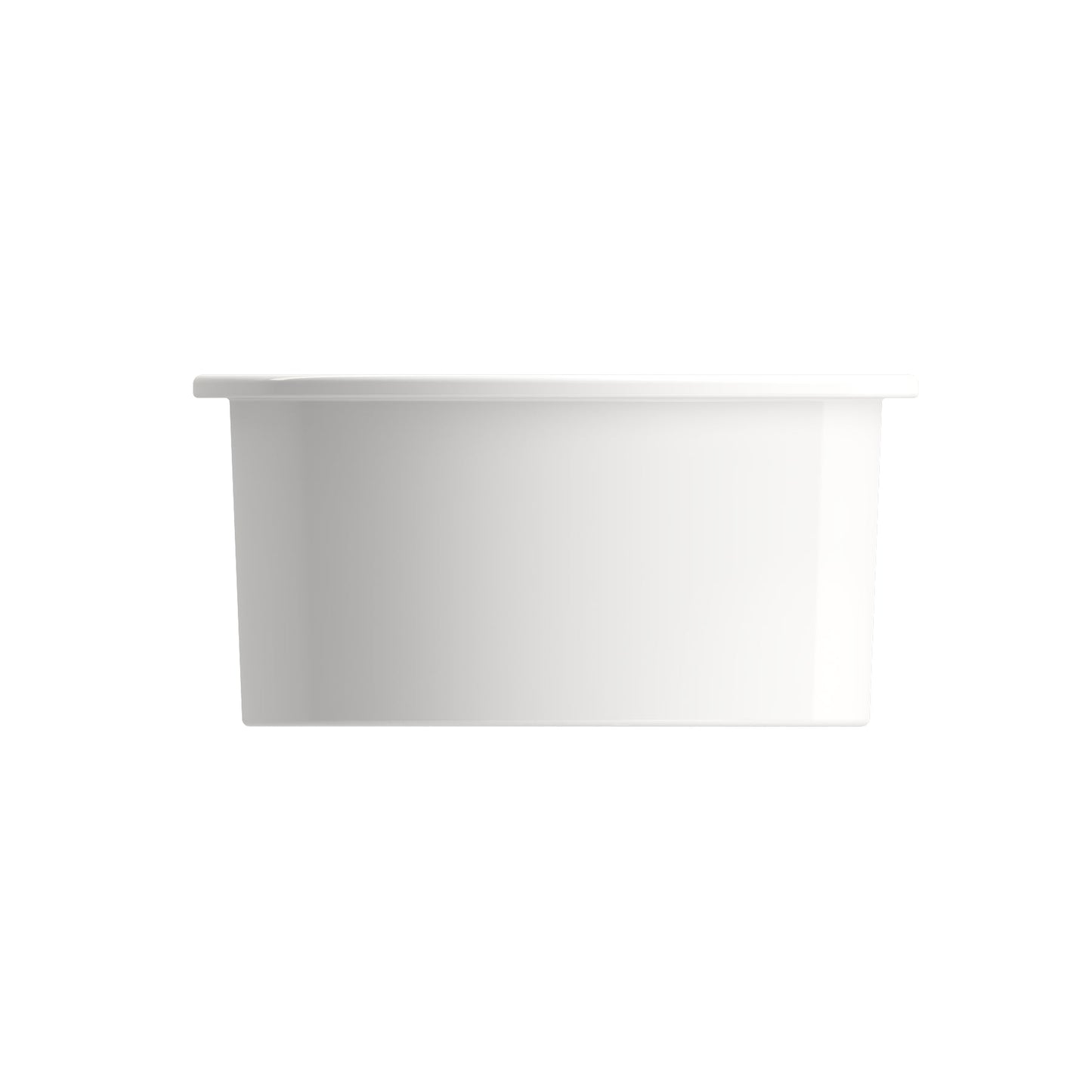 BOCCHI SOTTO 18.5" Fireclay Modern Undermount Single Bowl Kitchen Sink with Protective Bottom Grid and Strainer, white finish, right side view.