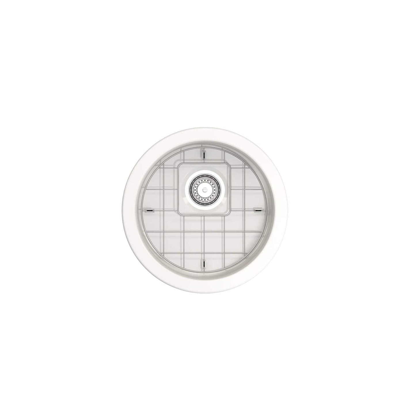 Top view of BOCCHI SOTTO 18.5" Fireclay Modern Undermount Single Bowl Kitchen Sink with Protective Bottom Grid and Strainer.