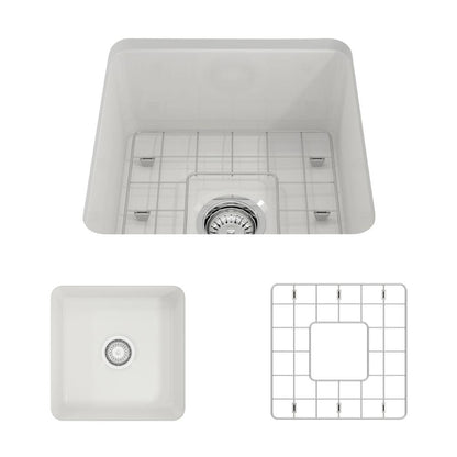 BOCCHI SOTTO 18" Fireclay Modern Undermount Single Bowl Kitchen Sink with Protective Bottom Grid and Strainer