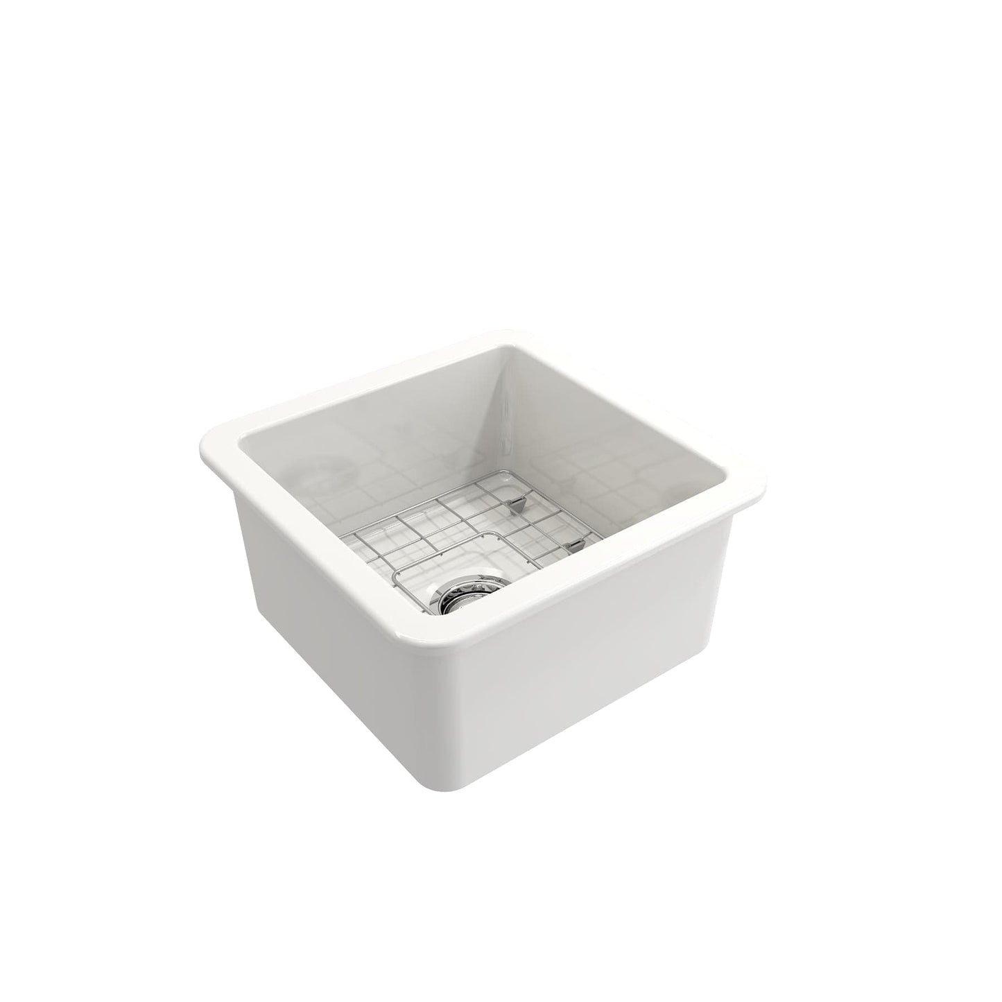 BOCCHI SOTTO 18" Fireclay Modern Undermount Single Bowl Kitchen Sink with Protective Bottom Grid and Strainer right side view