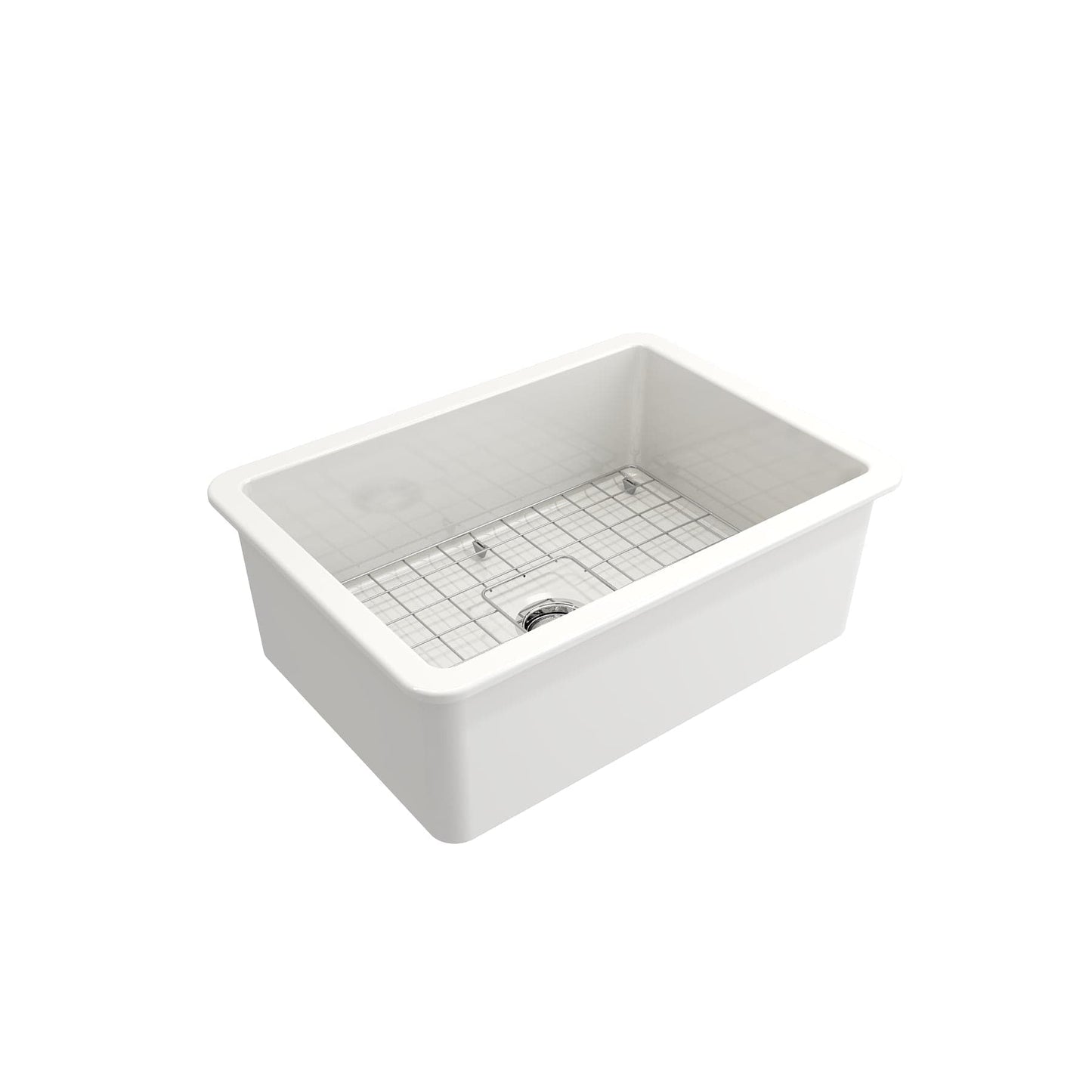 BOCCHI SOTTO 27" Fireclay Modern Undermount Single Bowl Kitchen Sink with Protective Bottom Grid and Strainer, WHITE - 1360-001-0120 - Manor House Sinks