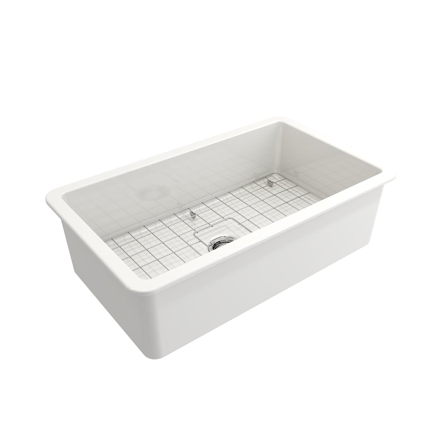 BOCCHI SOTTO 32" Fireclay Modern Undermount Single Bowl Kitchen Sink with Protective Bottom Grid and Strainer