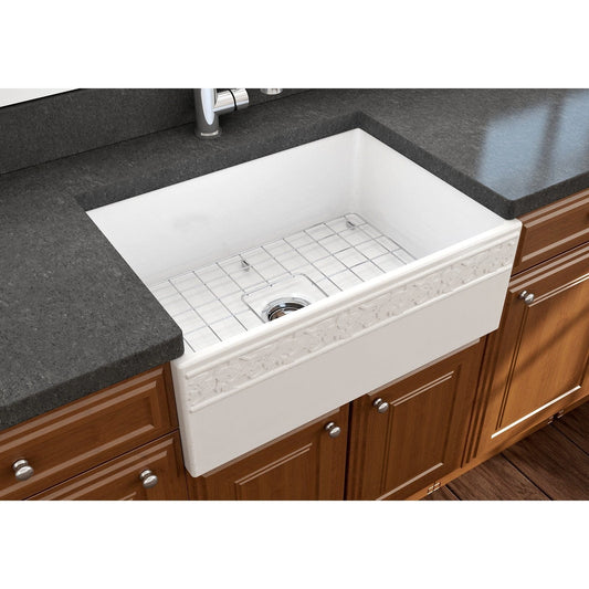 BOCCHI VIGNETO 27" Fireclay Farmhouse Single Bowl Kitchen Sink with Protective Bottom Grid and Strainer, WHITE - 1357-001-0120 - Manor House Sinks