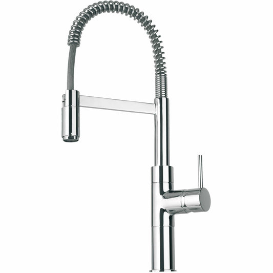 LATOSCANA Elba Spring Sprout Kitchen Faucet Dual Function Chrome front view with flexible spring design.