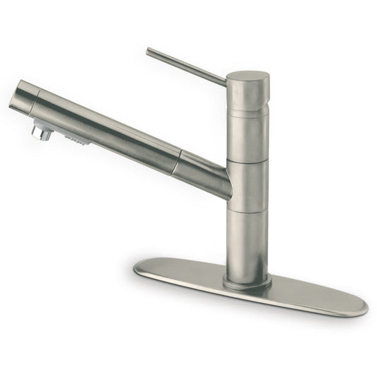 LATOSCANA Elba Low Arc Single Handle Kitchen Faucet Chrome front view with brushed nickel finish.