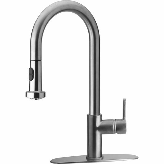 LATOSCANA Elix Single Handle Pull-Down Kitchen Faucet Chrome right side view showing sleek design and high-arc spout.