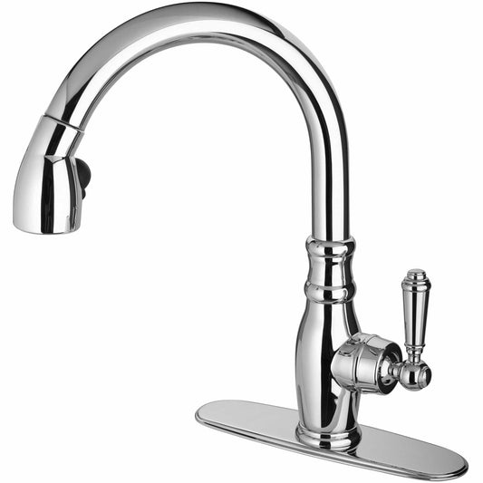 LATOSCANA Old-Fashioned Single Handle Pull-Down Spray Kitchen Faucet, Chrome - USCR591ANT - Manor House Sinks