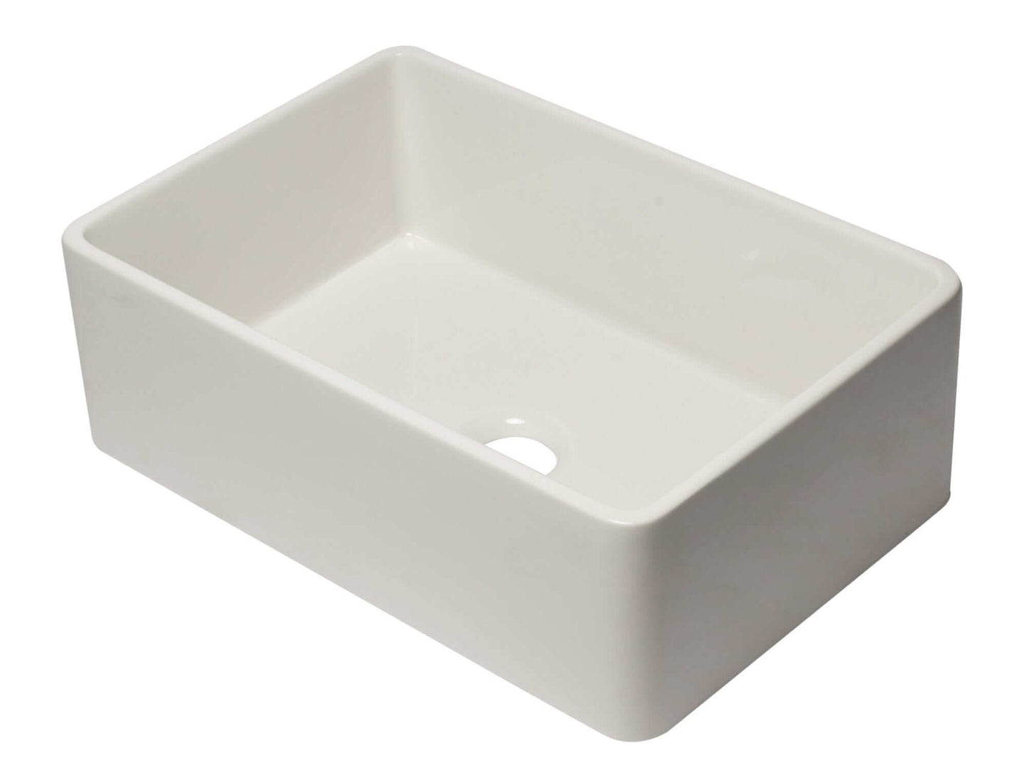 ALFI 30" Biscuit Reversible Single Fireclay Farm Kitchen Sink AB3020SB-B showing a sleek white fireclay farmhouse sink.