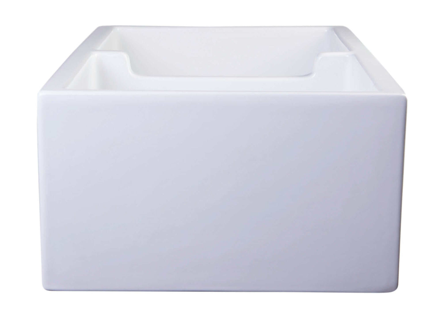 ALFI 39" Arched Thick Wall Fireclay Double Bowl Farm Sink AB3918ARCH-W white farmhouse sink front view.