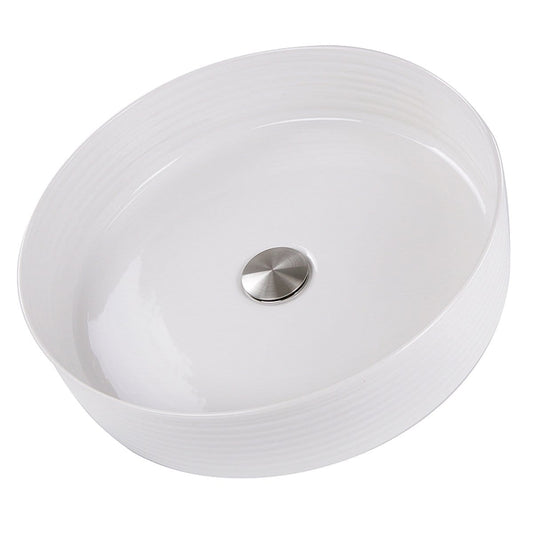 Nantucket Kiel Italian Fireclay Vanity Sink - RC7102WV in elegant oval design with metal drain.