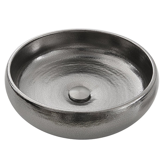 Nantucket Monte Carlo Italian Fireclay Vanity Sink - RC72030P with a sleek metallic finish and unique design.