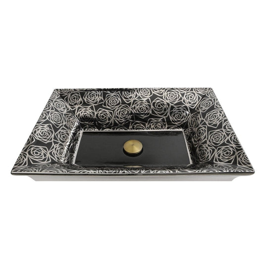 Nantucket Porto Cervo Italian Fireclay Vanity Sink - RC73040PR featuring a decorative rose pattern.