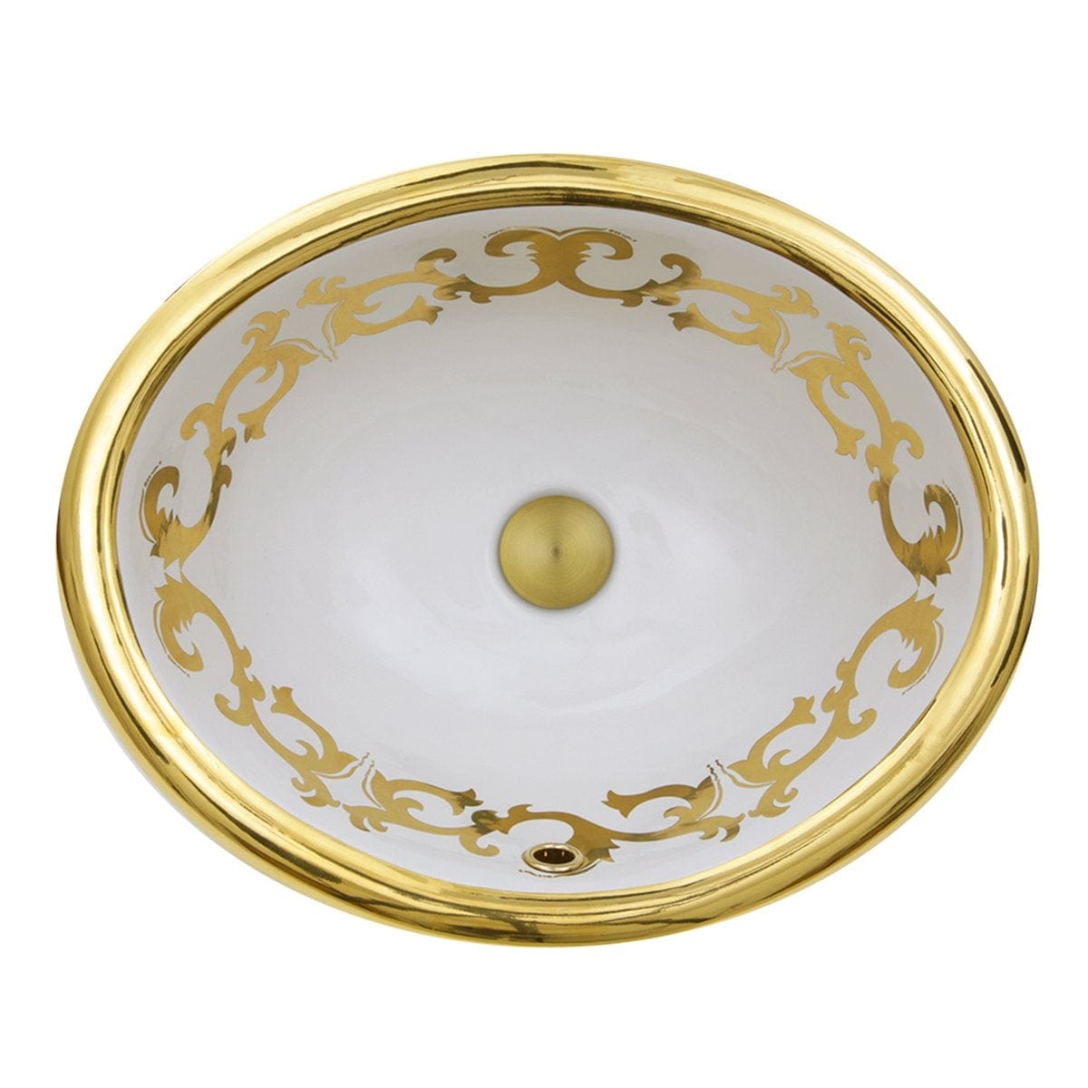 Nantucket Sanremo Italian Fireclay Vanity Sink - RC73240GS with gold embellishments, handcrafted elegance for your bathroom.