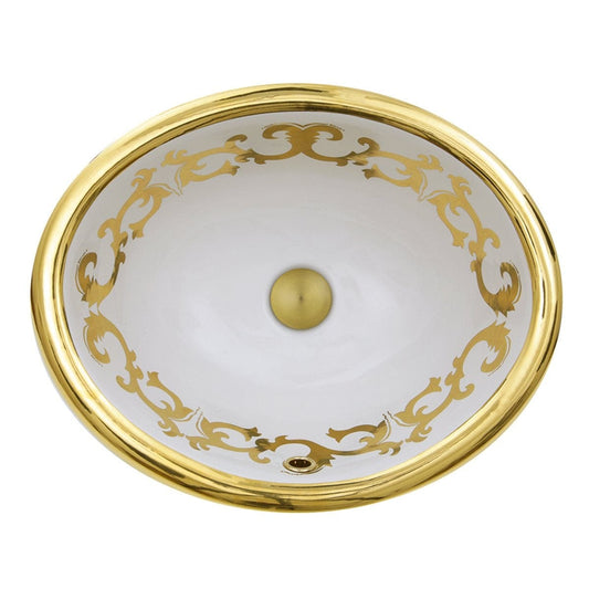 Nantucket Sanremo Italian Fireclay Vanity Sink - RC73240GS with gold embellishments, handcrafted elegance for your bathroom.