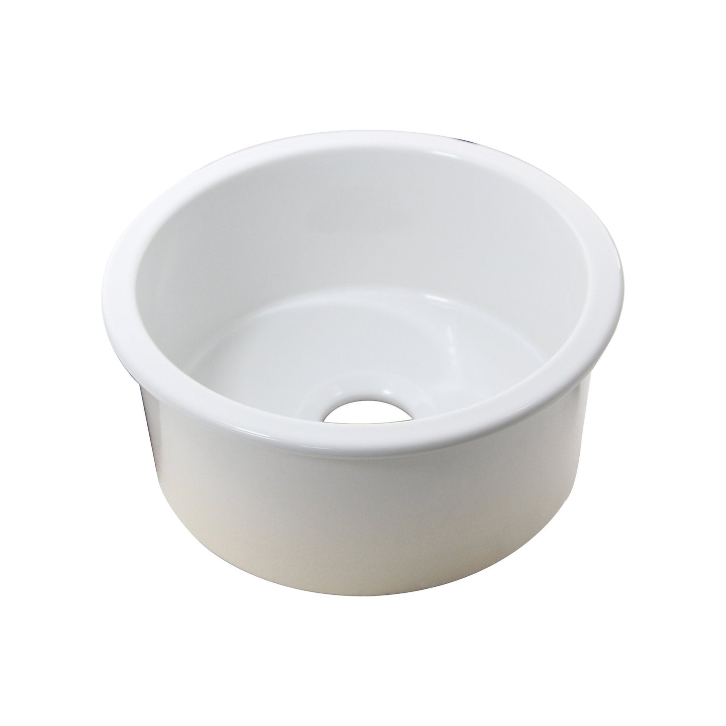 Nantucket 18" Fireclay Round Bar-Prep Sink - Hyannis-18, high gloss white finish, solid fireclay construction.