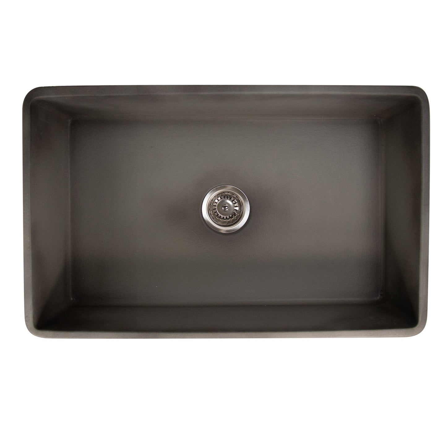 Nantucket 30" Farmhouse Fireclay Sink with Concrete Finish - FCFS3020S-Concrete top view showing smooth interior design.