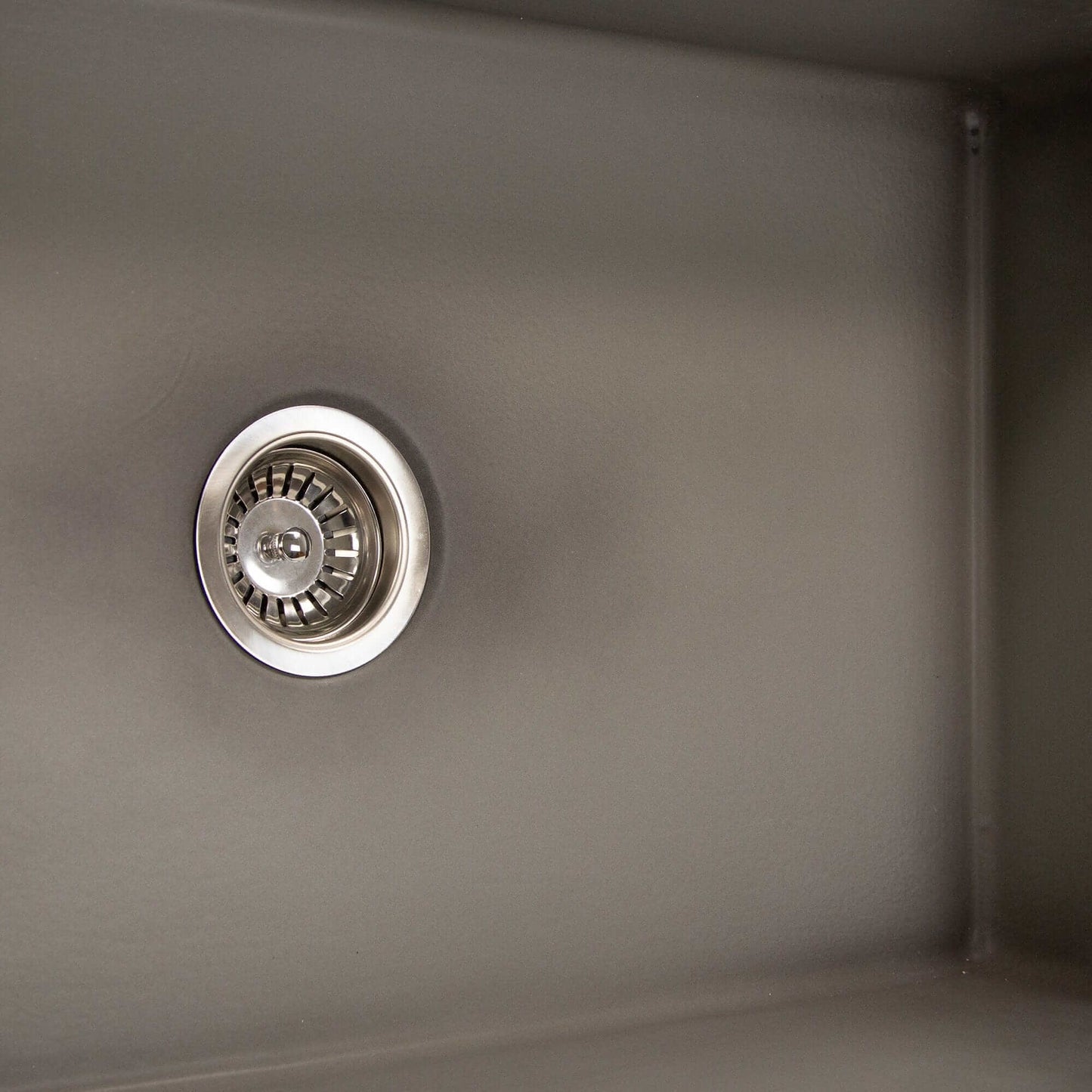 Nantucket 30" Farmhouse Fireclay Sink with Concrete Finish - FCFS3020S-Concrete interior view showing drain.