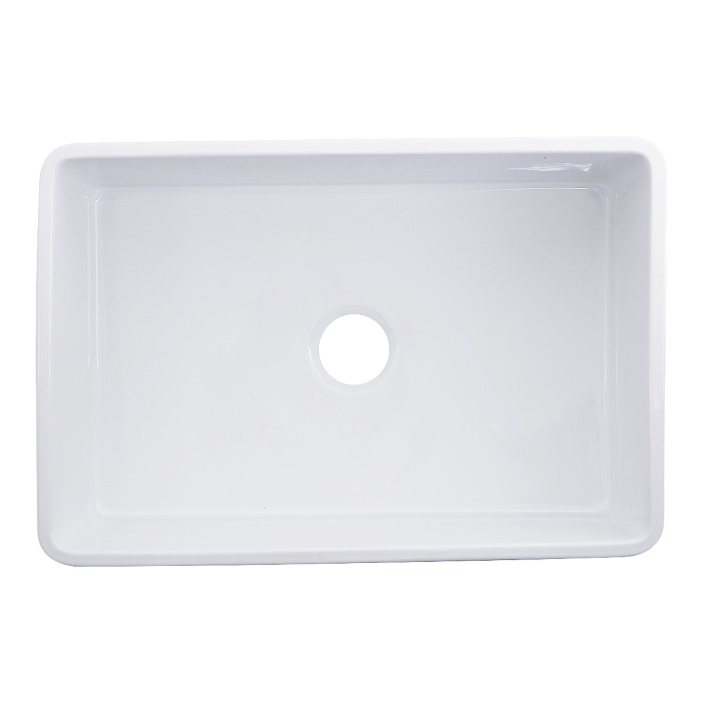 Nantucket 30" Farmhouse Fireclay Sink with Filigree Apron - FCFS3020S-Filigree top view showing smooth white ceramic finish.