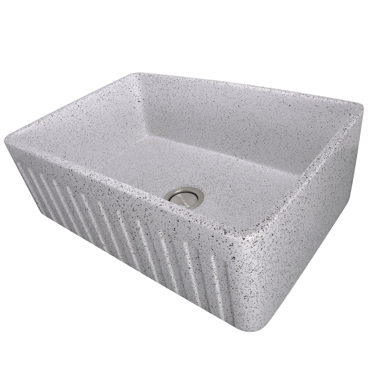 Nantucket 30" Farmhouse Fireclay Sink with Pietra Sarda Finish - FCFS3020S-PietraSarda in a modern kitchen setting.