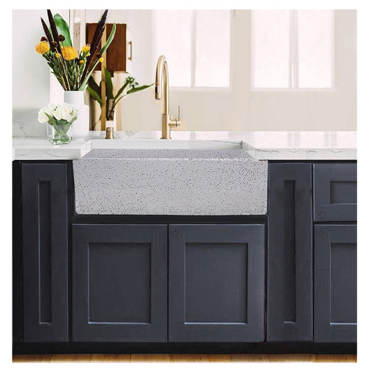 Nantucket 30" Farmhouse Fireclay Sink with Pietra Sarda Finish - FCFS3020S-PietraSarda in a modern kitchen setting.