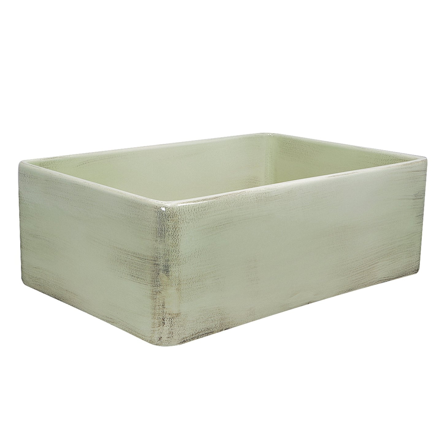 Nantucket 30" Farmhouse Fireclay Sink with Shabby Green Finish - FCFS3020S-ShabbyGreen side view.