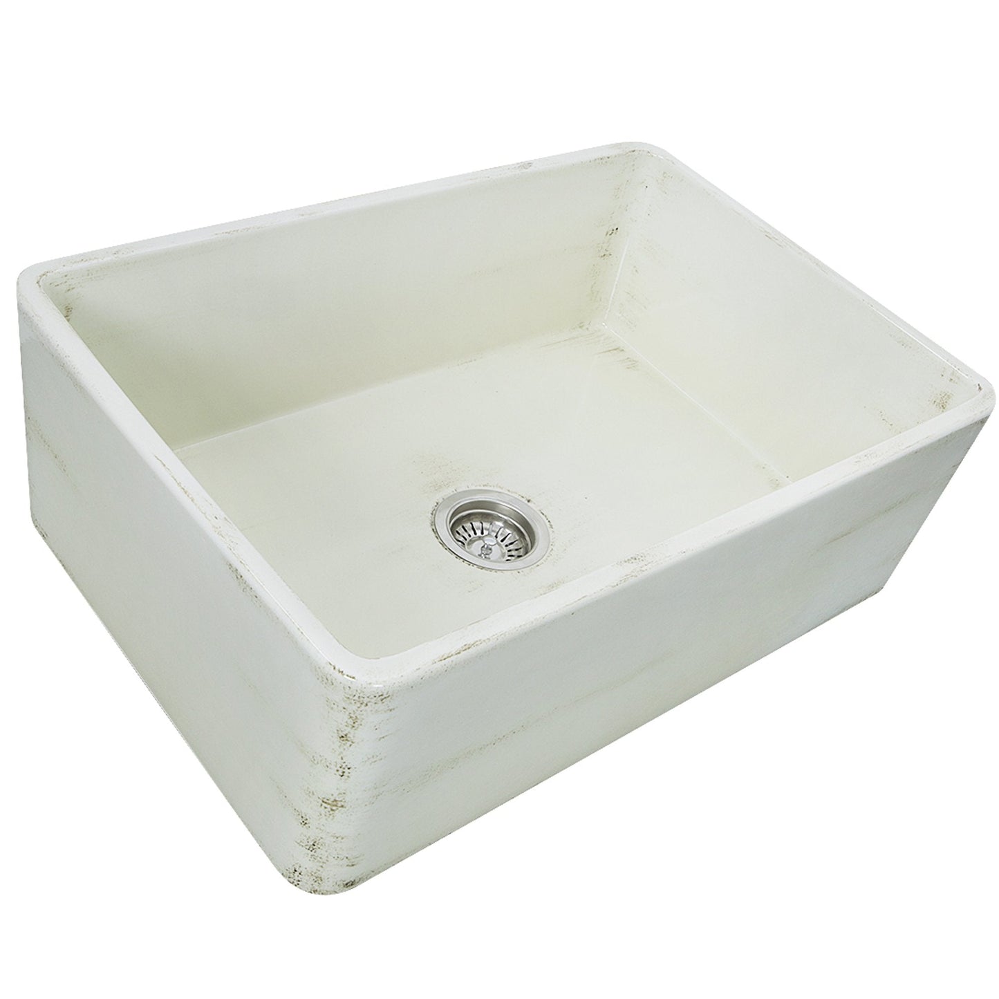 Nantucket 30" Farmhouse Fireclay Sink with Shabby Straw Finish - FCFS3020S-ShabbyStraw showing interior view.
